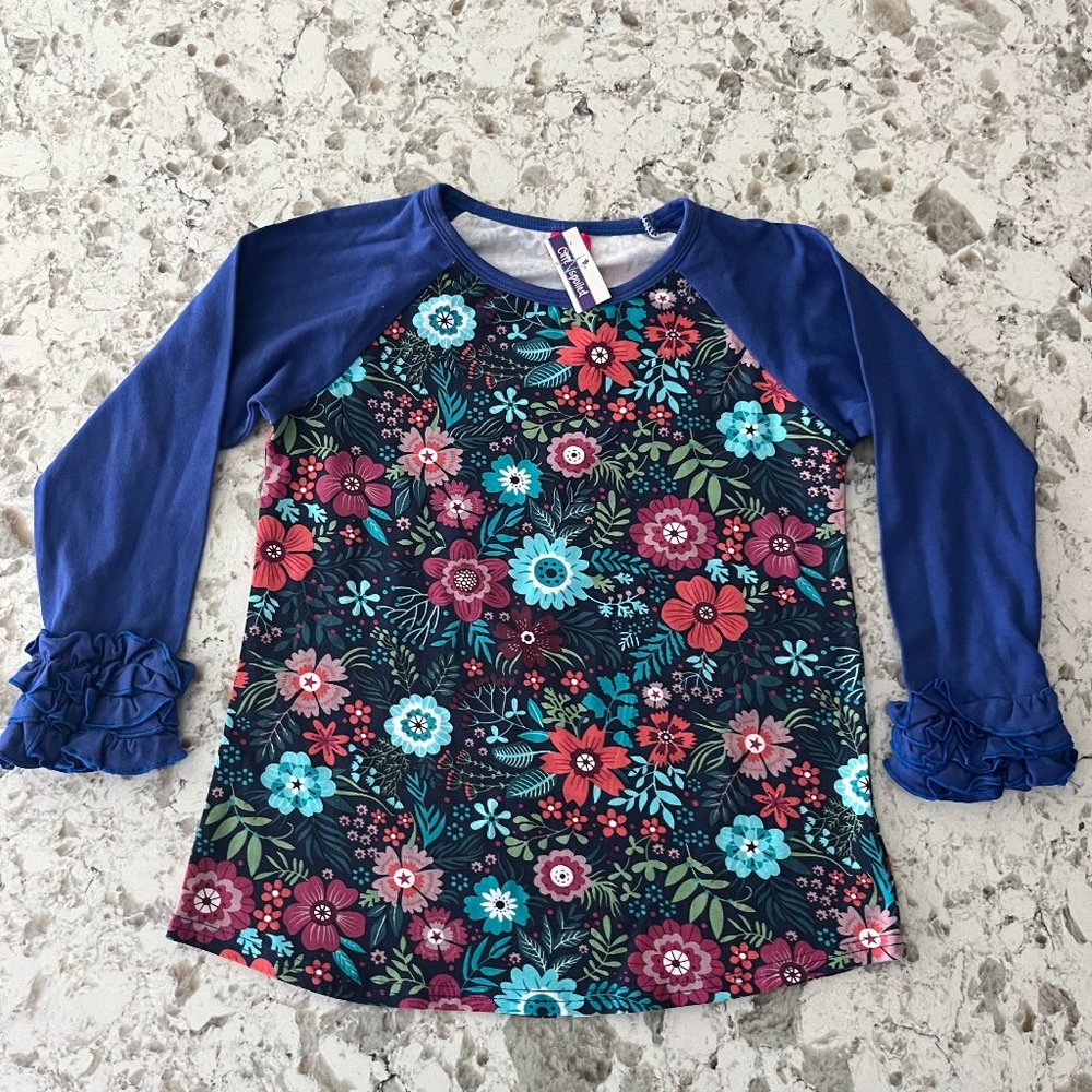 CuteNSpoiled blue floral raglan sz 6-7 NWT